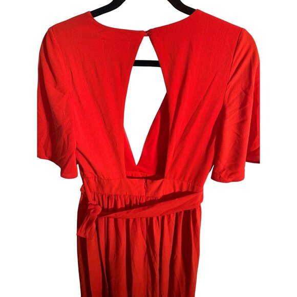 Red Socialite Womens V-Neck Romper with Short Sleeves - Picture 6 of 13